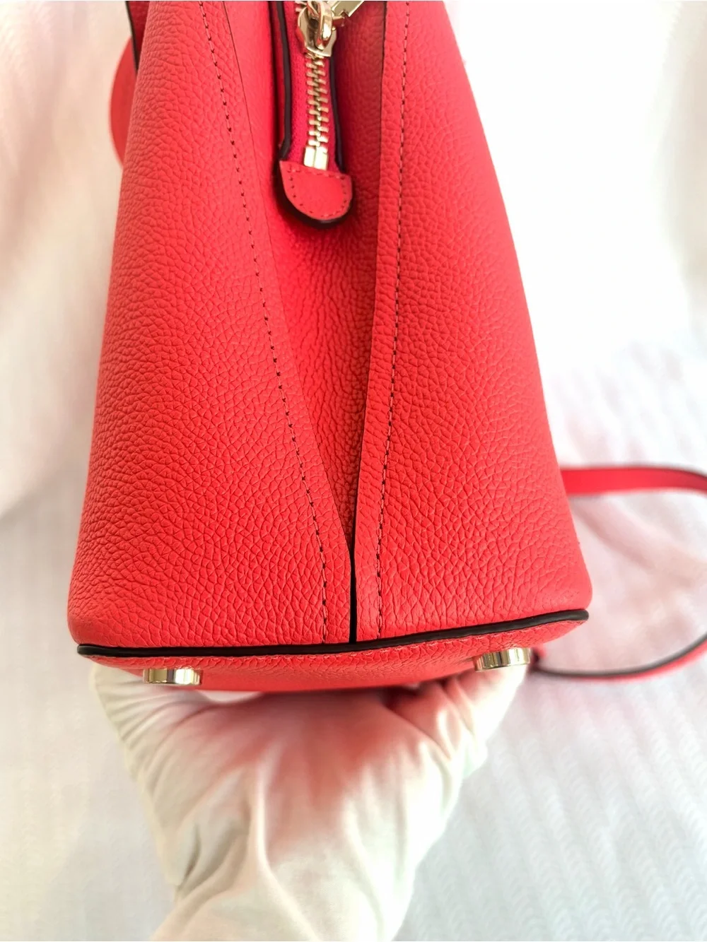 kate spade Margaux Coral Pink Pebbled Leather Satchel with Removable Strap